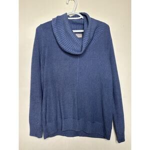 Chicos Size 1 US 8 Blue Cowl Neck Sweater Rayon/Cashmere Pullover Soft